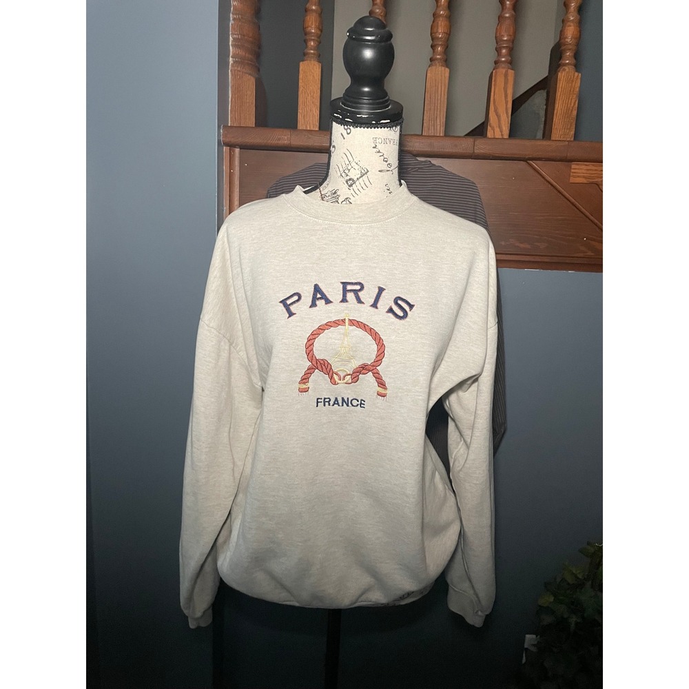 Vintage Energy Paris France Embroidered Crewneck Sweatshirt Oatmeal Large